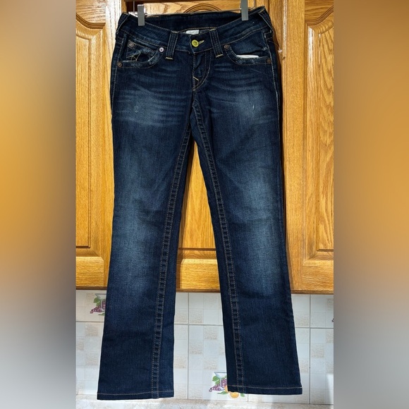 True Religion Dark Blue Mid Rise Boot Cut Jeans Size 27x30 - Picture 1 of 11